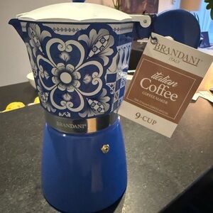 Brandani Blue Italian 9-Cup Moka Pot Coffee Maker